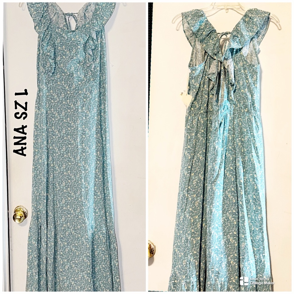 a.n.a Pastel Green Floral Sexy Maxi Dress NWT SZ L